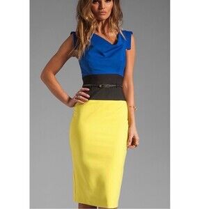Black Halo Jackie O dress blue yellow Colorblock 6